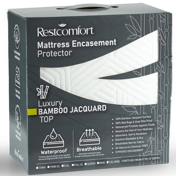Rest Comfort Bamboo Jacquard Mattress Encasement Bed Protector, Twin Size