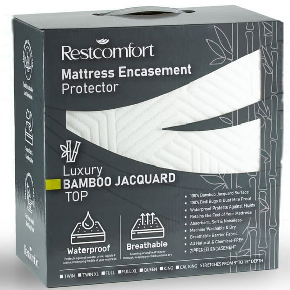 Rest Comfort Bamboo Jacquard Mattress Encasement Bed Protector, Full Size