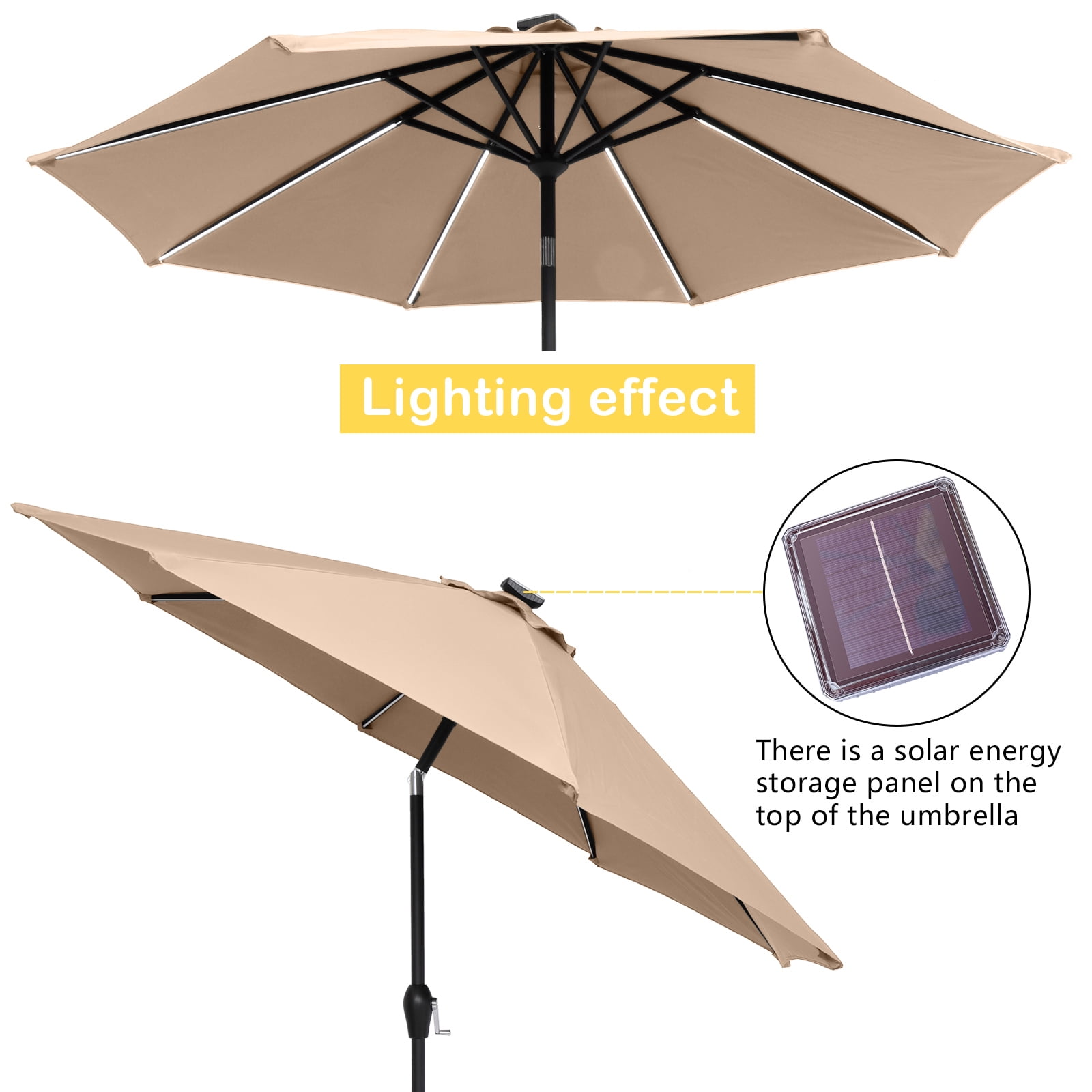 Kepooman 9FT Round Patio Umbrella, Outdoor Market Table Umbrella with Strip Light for Garden, Lawn, Backyard & Pool, Without Base, Top Color Kepooman 9FT Round Patio Umbrella, Outdoor Market Table Umbrella with Strip Light for Garden, Lawn, Backyard & Pool, Without Base, Top Color