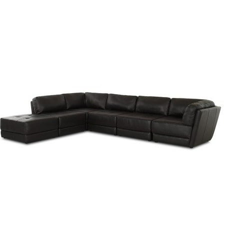 Klaussner Furniture Genera Leather Chaise Modular Sectional in Chopper Black