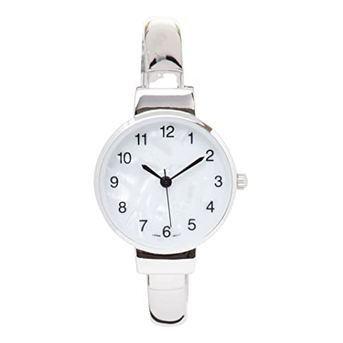 Women's Wristwatch | Metal Bangle Cuff Style | Quartz Analog | 26mm Durable Round MOP Dial | Fashion Watches for Women (11022B) (Silver)