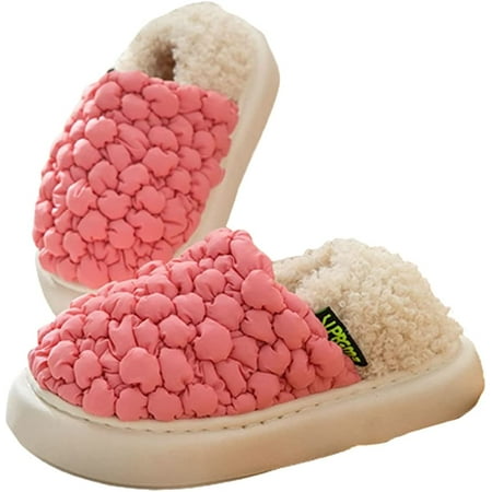 

PIKADINGNIS Women Furry Slippers Fluffy Plush Fur Soft Memory Foam Winter House Slides Trendy Anti Slip Indoor Outdoor Block Shoes