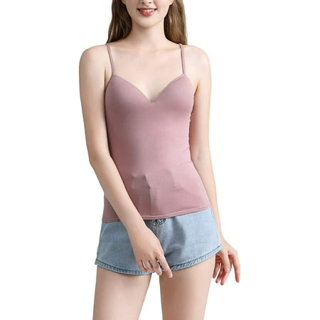 Women Padded Tank Tops Spaghetti Strap Basic Tops Camisole Push Up Bra Vest Tank Cami