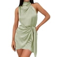 thumbnail image 1 of Robes pour Femmes Satin Sans Manches Dos Nu Col Roulé Ceinture Enveloppante Moulante Cocktail Grande Taille Robe GN2 m, 1 of 3