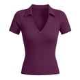 thumbnail image 4 of Womens Short Sleeve Business Casual Tops Summer V Neck Polo Work Shirts Fitted Basic Shirt Trendy Tops, 4 of 5