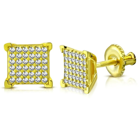 925 Sterling Silver Square White Clear CZ Screw Back Stud Earrings, 0.30"