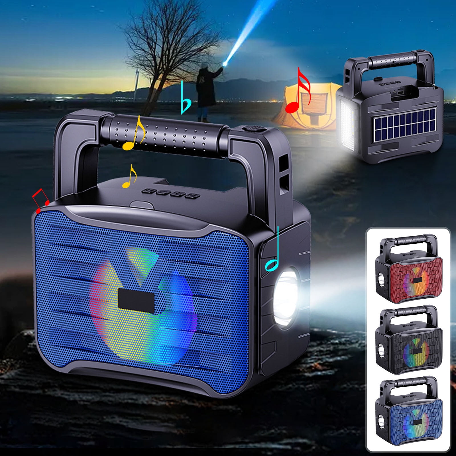 Matoen Camping Flashlight Emergency Radio Hand Crank Solar Bluetooth Speaker, Portable Battery Powered Waterproof Radio Flashlight Phone Charger, Reading Light