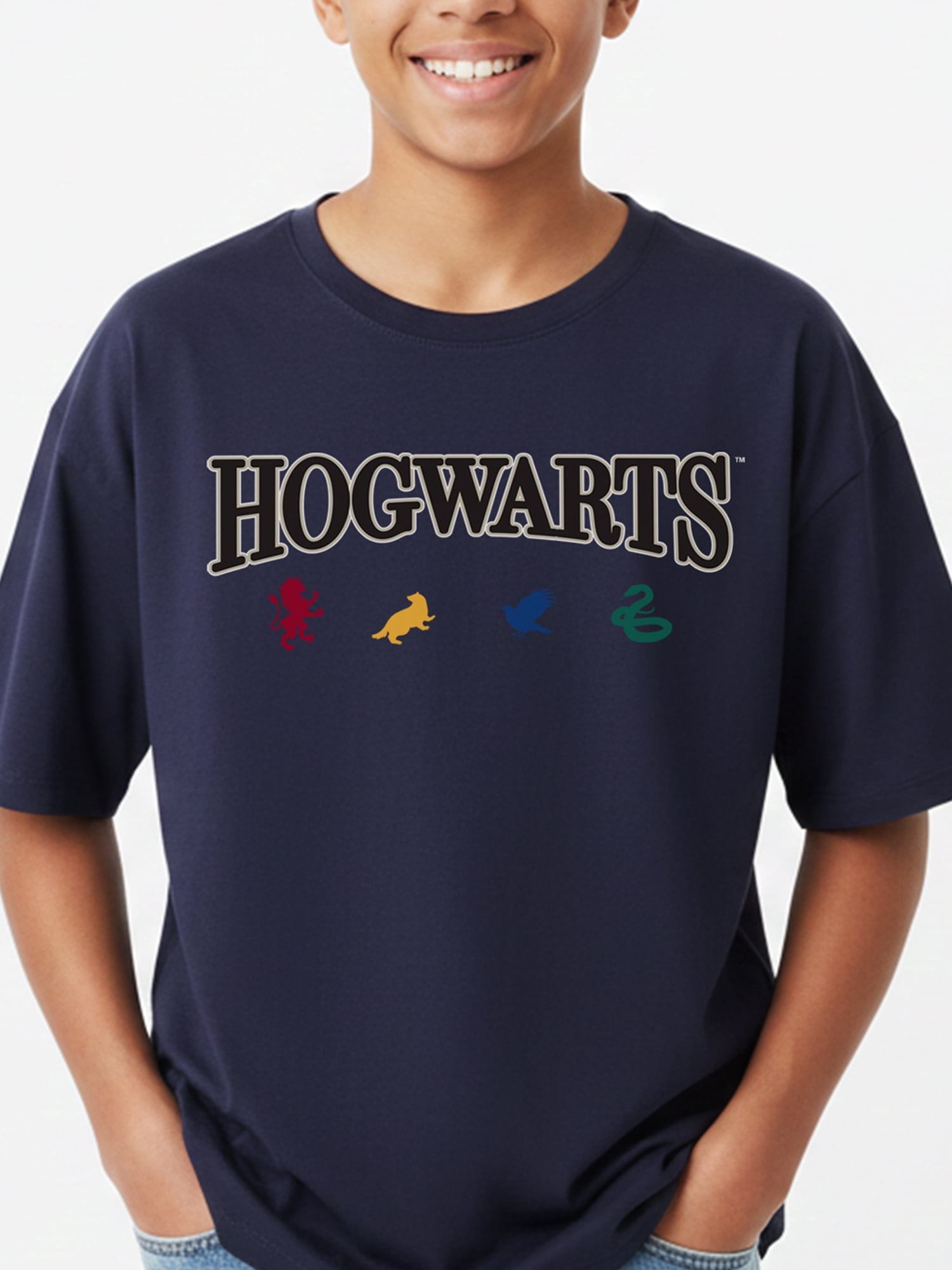 Harry Potter, Boys' & Big Boys' Graphic Short Sleeve Tee, Hogwarts Mascots, Sizes 4-18