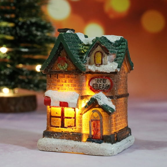 Christmas Village Houses,Christmas House with Warm Light Battery Operate,Christmas Village Accessories Home Tabletop Decoration Xmas Gifts