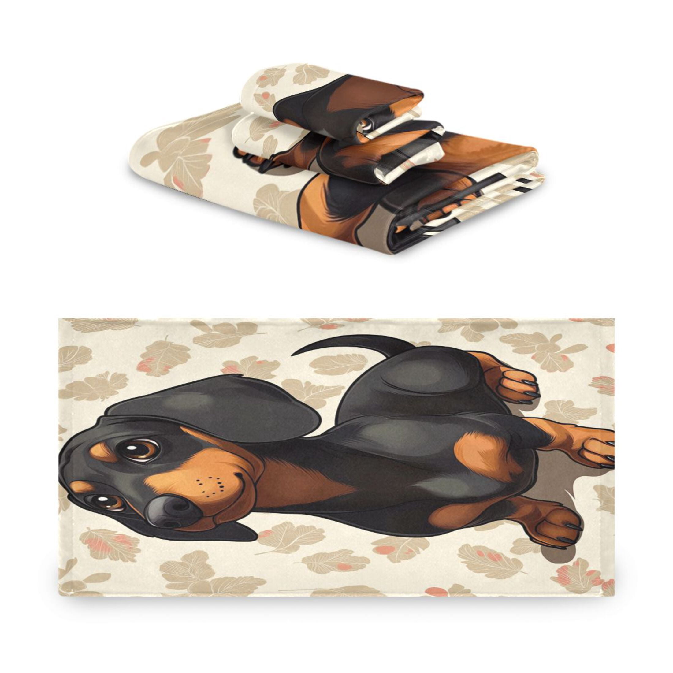 WOBOGO Dachshund Pattern Ultra Soft 3 Pack Cotton Towel Set Includes 60 x 30in Bath Towel 28 x 16in Face Towel and 13 x 13in Small Square Towel for Everyday Use Lightweight and Compact
