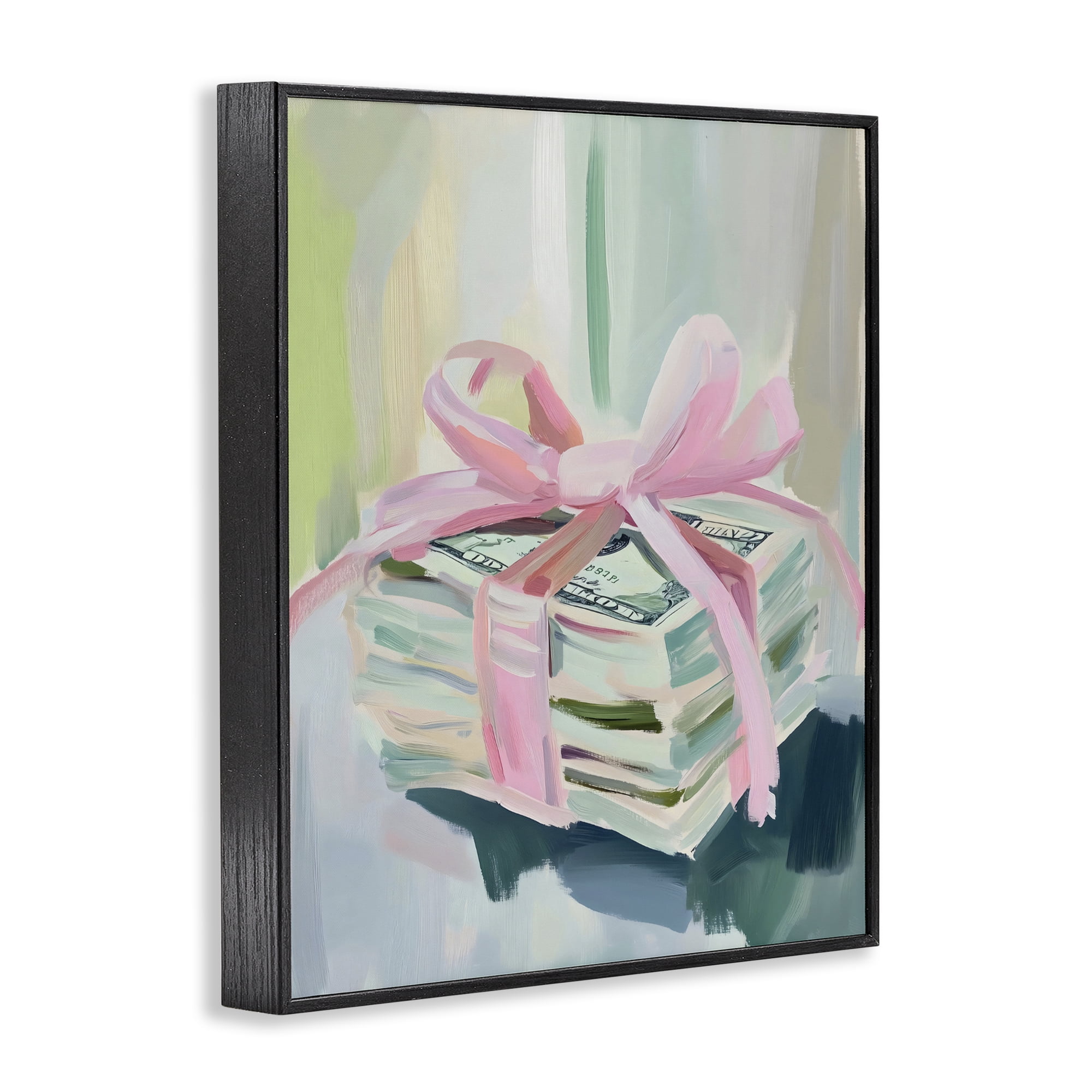 Stupell Industries Pink Bow Cash Bundle Black Framed Giclee Art, design by The Prints Vibe