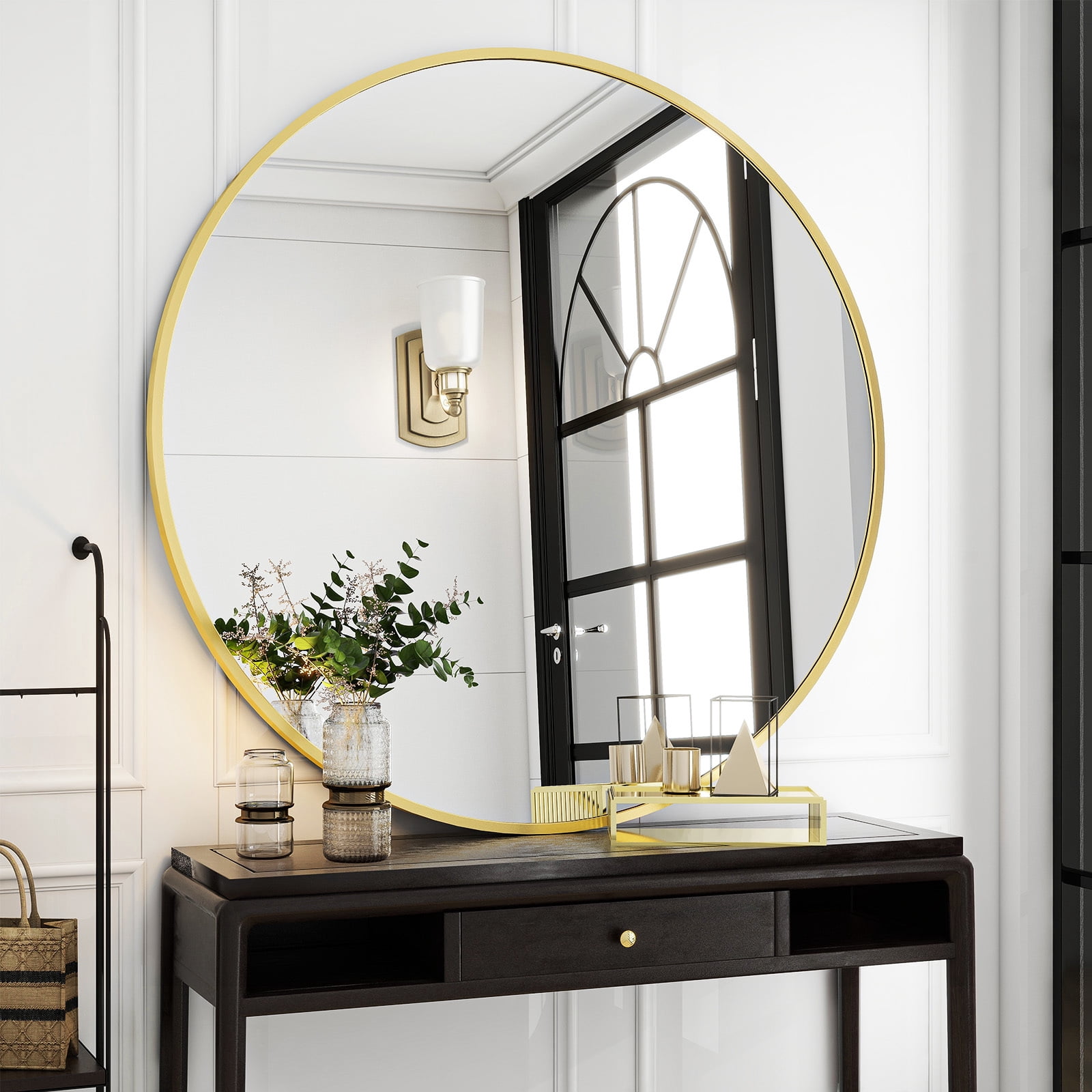 VORENTA 42" Bathroom Mirror Round Wall Mirror Vanity Mirror with Metal Frame, Gold