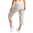 thumbnail image 4 of Womens Capris with Pockets Loose Fit Casual Drawstring Baggy Petite Pants Lightweight Low Rise Cargo Capris (Khaki XXXL), 4 of 7
