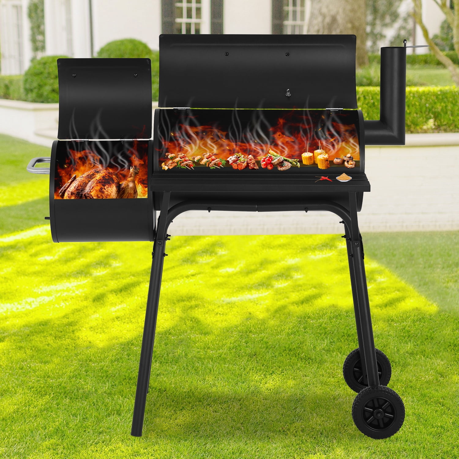 NiamVelo 13" Charcoal Outdoor Camping Stainless Steel BBQ Grill, Portable