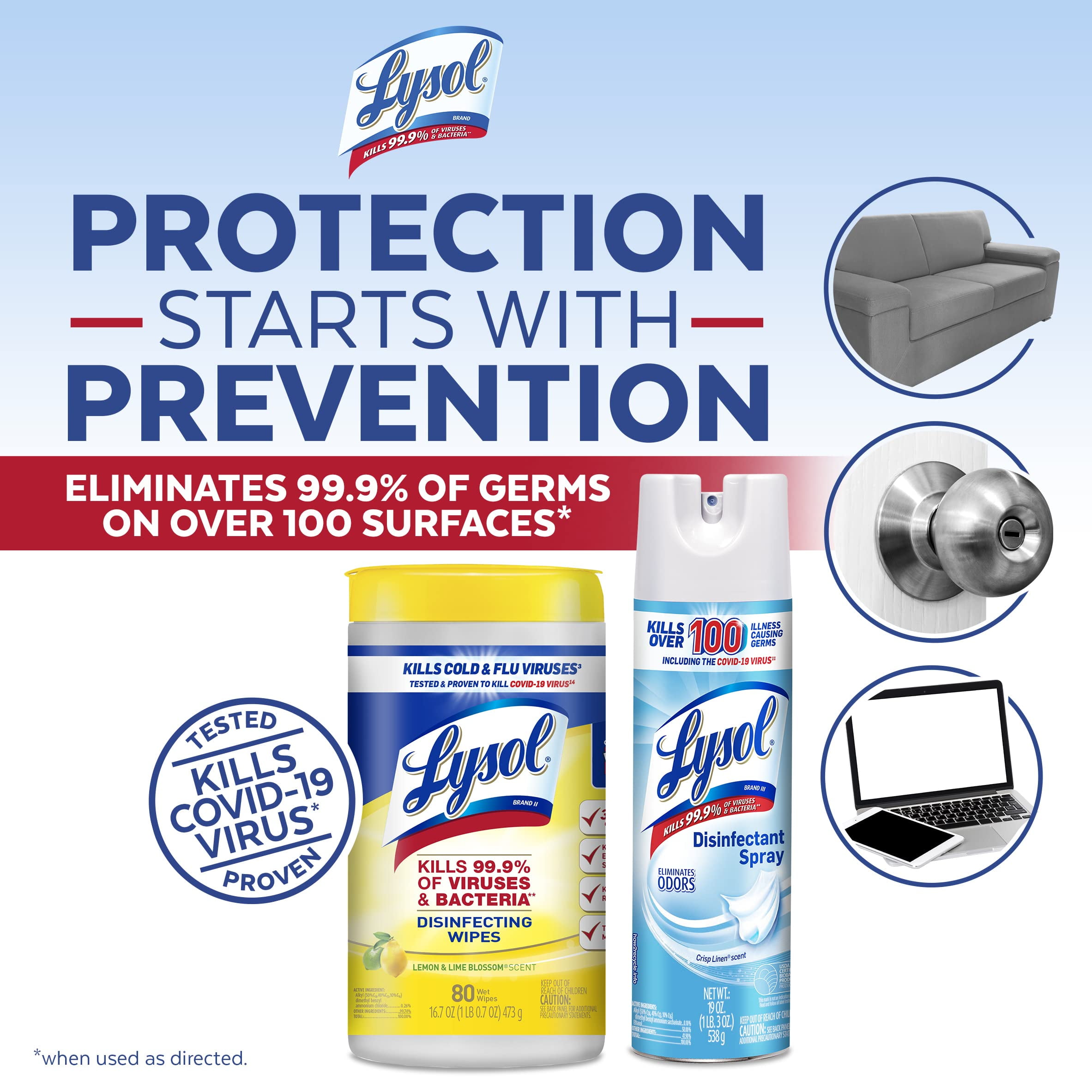 Lysol Disinfectant Multi-Surface Cleaning Wipes, Lemon and Lime Blossom, 80 Count (Pack of 4) Sanitizing Spray, Crisp Linen, 19 Fl Oz Each 2)