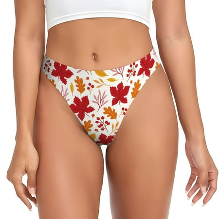 Adobk fall laef Maple Print Seamless Women Underwear Thongs No Show Ladies Thong No Line Breathable Comfortable Panties Undies for Women-Large