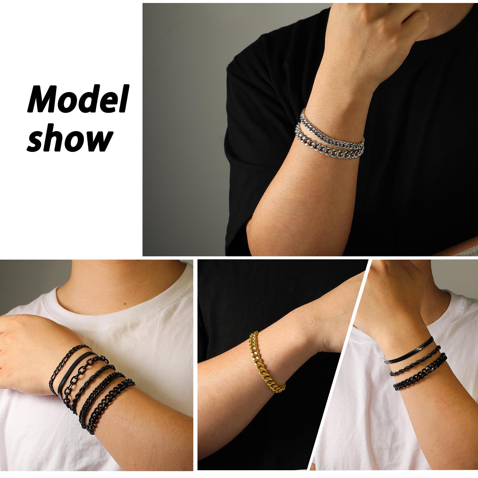 APSVO 6-Piece Silver Stainless Steel Chain Bracelets photo 4