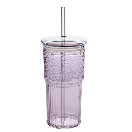 

Motao Clearance Glass Cups With Drinking Tube And Lids 1Pcs 20Oz Glass Cups Drinking Jar Clear Iced Coffee Cups Vintage Ripple Glassware For Water Coffee Tea Clear