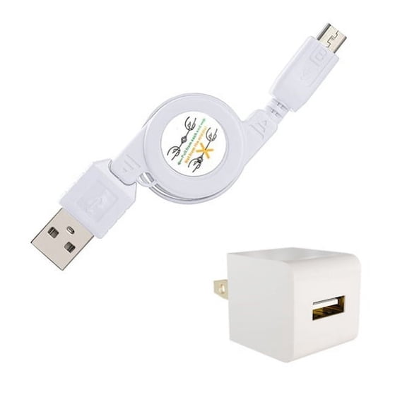 Home Wall Travel AC Charger USB Retractable Cable Power Adapter Sync Cord Micro-USB White B1W for Samsung Galaxy S7 Edge, Tab 4 NOOK 10.1 (SM-T530) 7.0 (SM-T230) E NOOK 9.6 (SM-T560)