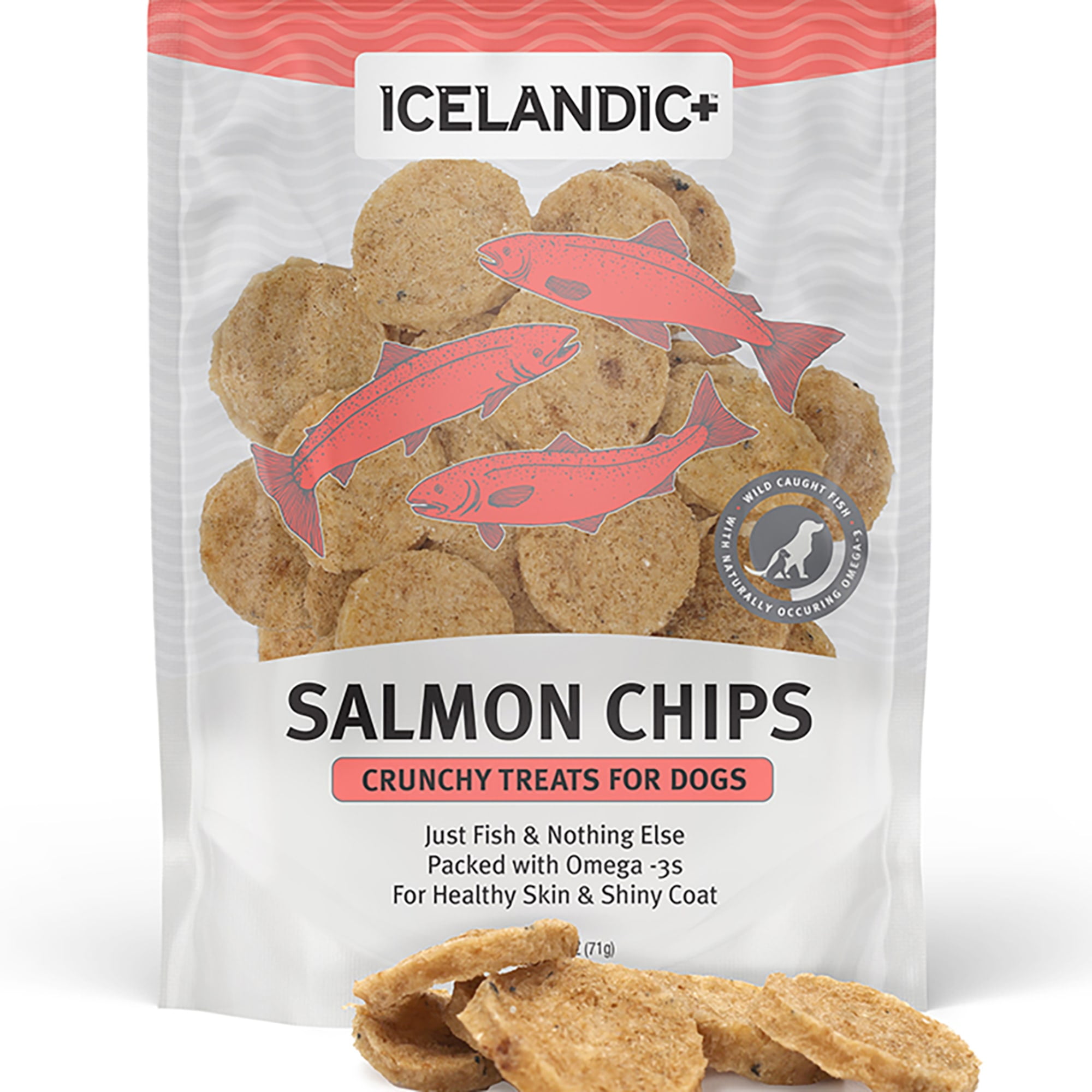 Icelandic+ Fish Chips: Salmon 2.5oz - Dog Treats, For Medium-Large Dogs, Natural 2 Ingredient Air-Dried Crunchy Treats