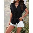 thumbnail image 6 of Womens Button Down Blouses V Neck Casual Peplum Summer Tops Dressy Work Blouse Black S, 6 of 8