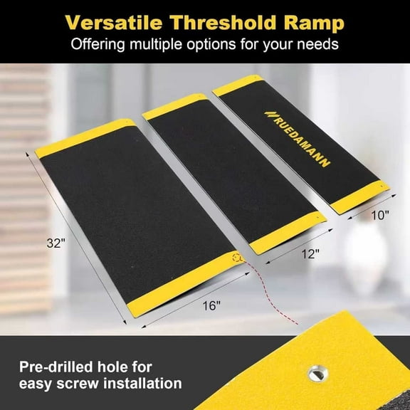 Ruedamann 15.7 x 31.5 Inch Portable Threshold Ramp,600 lbs Capacity,Aluminum Ramp for Wheelchair,Doorway Access Anti-Slip Surface Wheelchair Ramp
