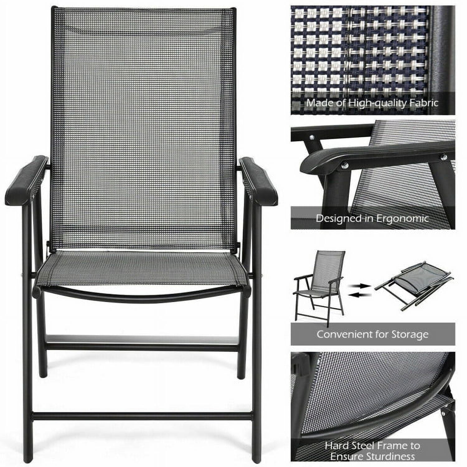 GVN Set of 2 Outdoor Patio Folding Chairs-Gray, Outdoor Furniture Chairs for Backyard, Porch, Garden, Poolside
