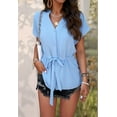 thumbnail image 5 of Womens Button Down Blouses V Neck Casual Peplum Summer Tops Dressy Work Blouse Blue L, 5 of 8