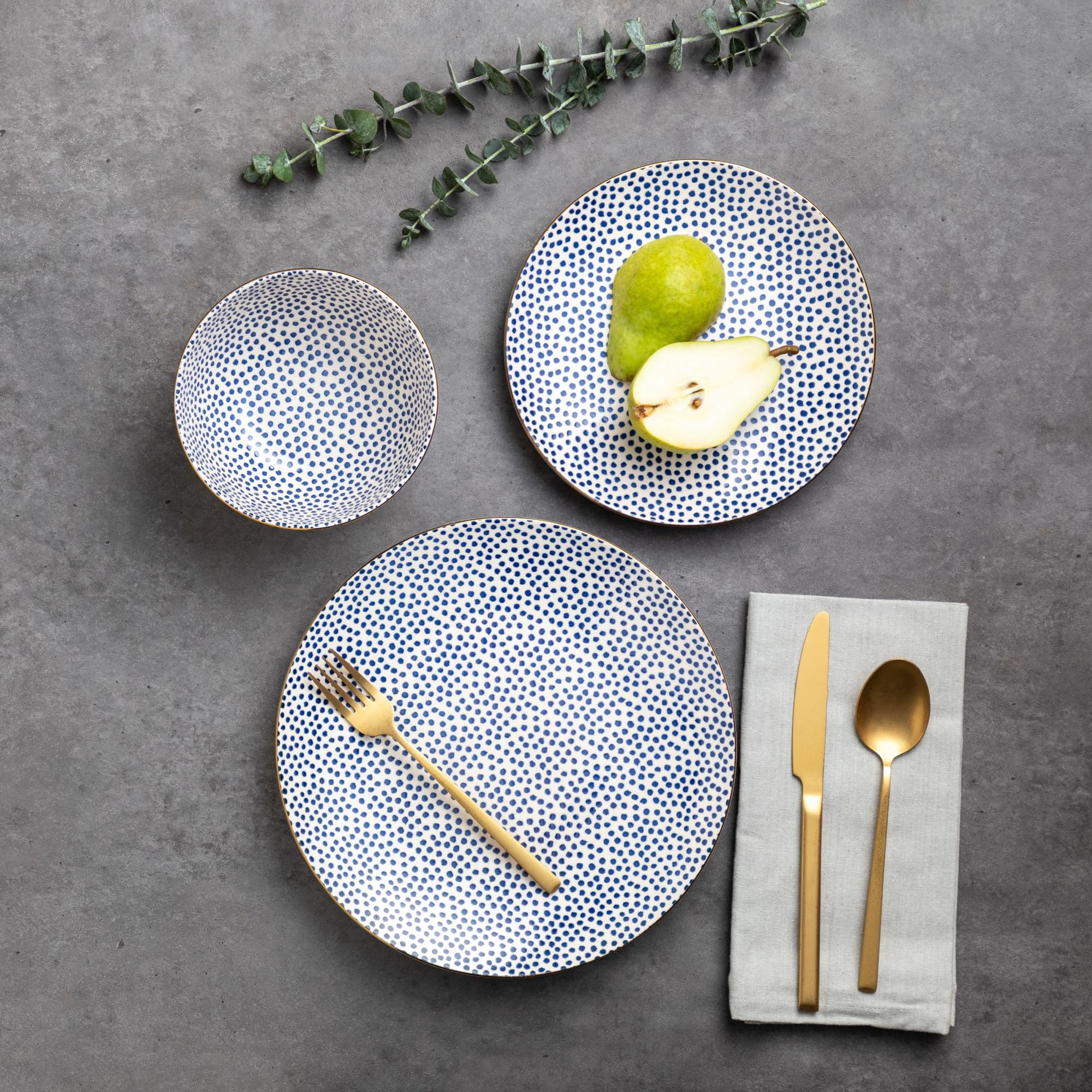 (3 pack) Thyme & Table Dot 12-Piece Ceramic Dinnerware Set Blue