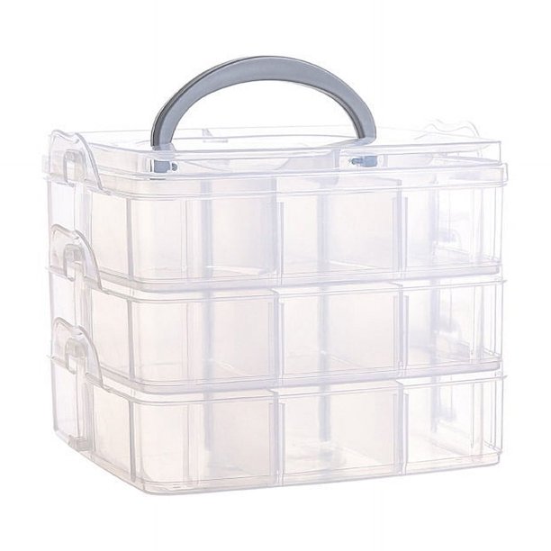 Caja de almacenamiento de plástico portátil desmontable caja de almacenamiento de joyas caja de almacenamiento de cosméticos transparente desmontable de tres capas