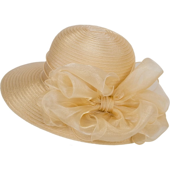 Kukuzhu Women Organza Church Hat Wedding Hats - Derby Fascinator Hat Tea Party Church Bridal Flower Hats (US, Alpha, Medium, Champagne)