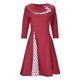 thumbnail image 2 of Gibobby Vestidos de sueter Vestido de mujer de otoño/invierno con parche de lunares, cuello de estilo retro, manga media, cuello redondo(Rojo,M), 2 of 4