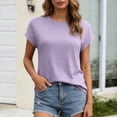 thumbnail image 2 of CUSTG Women's T-Shirts Summer Short Sleeved T Shirt Solid Color Tops Relaxed Fit O-Neck Tee, 2 of 5