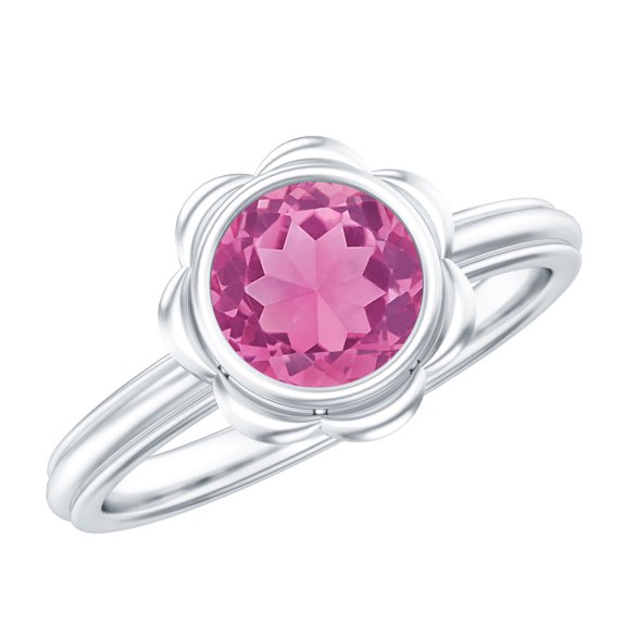 Rosec Jewels Pink Tourmaline Engagement Ring - Flower Ring for Women - 1.2 Carat - AAA Grade - Ready to Gift with Jewelry Box, 925 Sterling Silver, US 4.00