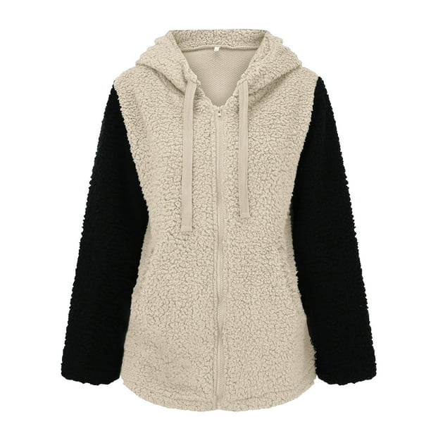 Meichang Fuzzy Sweater Coat Warm Plush Coat Casual Jackets Buttons Cardigan Fashion Tops Women s Fleece Open Front Hoodie with Pocket Walmart
