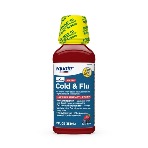 Equate Nighttime Severe Cold and Flu Relief, Max Strength, 12 fl oz