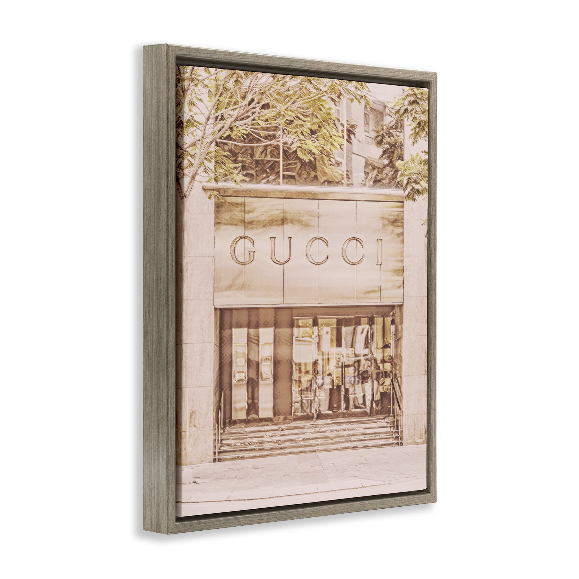 Stupell Industries Pink Designer Storefront Buildings & Architecture Painting Brown Floater Framed Canvas Art Print Wall Art, 25 x 31