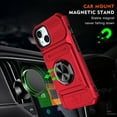 thumbnail image 3 of Designed for iPhone 11 Card Holder Case with 360°Rotatable Ring Holder Kickstand,2-Layer Heavy Duty Shockproof Rugged Hybrid Hard PC Soft Rubber Case For iPhone 11, Red, 3 of 7