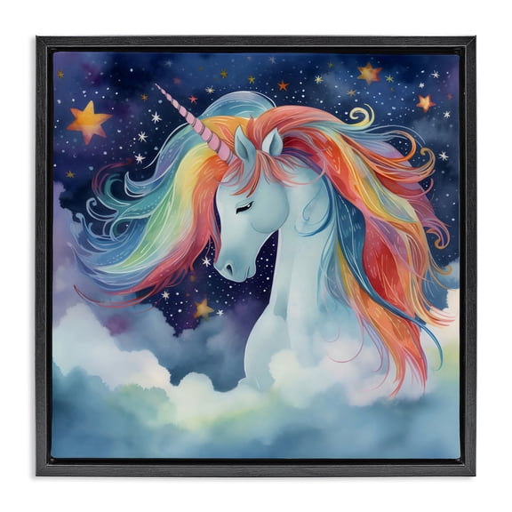 Stupell Industries Rainbow Mane Unicorn in Clouds Black Framed Floater Canvas Wall Art, design by Creative Studio