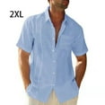 thumbnail image 2 of Minnieouse Camisa de hombre Casual manga corta transpirable botón abajo Color sólido moda viajes citas camisas ropa Camisetas Azul claro 2XL, 2 of 5