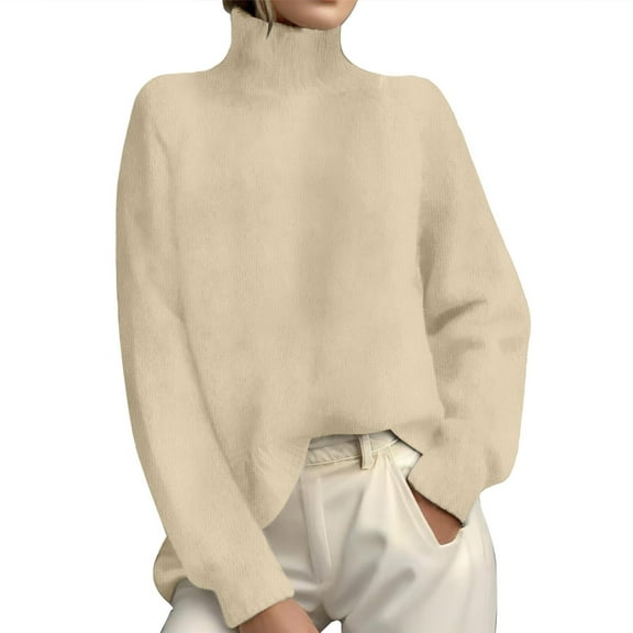 NMMUED Turtleneck Sweater Women Pullover Sweaters for Women Knit Sweater for Women Loose Sweaters for Women, Beige L