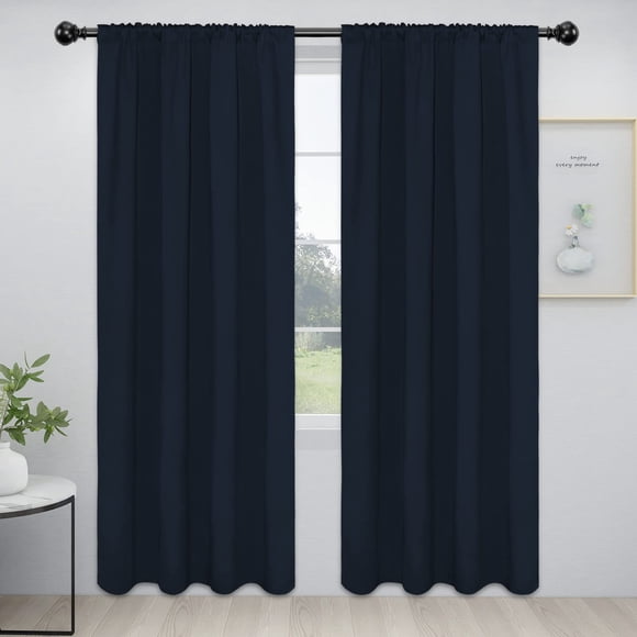 Cortinas opacas fáciles de llevar con bolsillo para barra, 2 paneles, azul marino, 107 x 213 cm