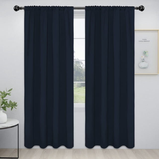 Cortinas opacas fáciles de llevar con bolsillo para barra, 2 paneles, azul marino, 107 x 213 cm