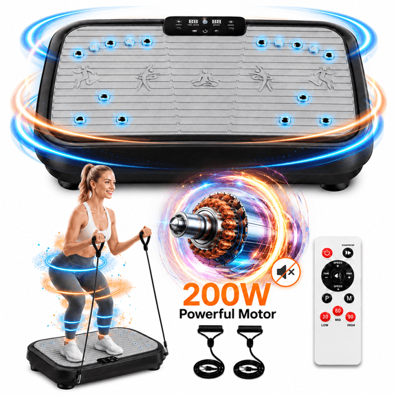 400lbs Vibration Plate Exercise Machine, Whole Body Vibration Machine with 99 Speed Levels, 5 Auto Programs, Panel & Remote Control, Resistance Bands, Compact Home Fitness Equipment