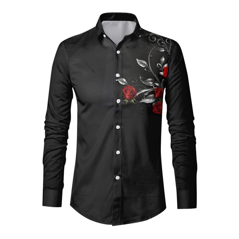 Ztkwd Mens Shirts Rose Floral Printed Long Sleeve Slim Fit Button Down Dress Shirts, Men's, Size: 2XL, Red Ztkwd Mens Shirts Rose Floral Printed Long Sleeve Slim Fit Button Down Dress Shirts, Men's, Size: 2XL, Red