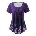 thumbnail image 4 of Pompotops Tunique Imprimée Florale Col en V pour Femmes Boutons Manches Courtes Blouse Ample, 4 of 8