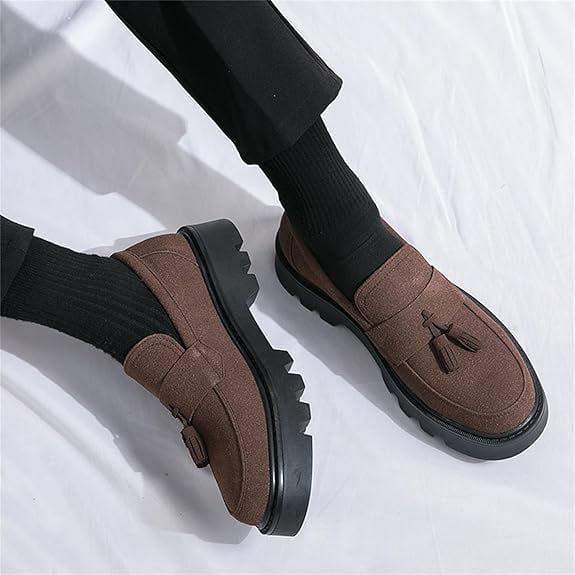 FOWT Dark Brown-white Men Stylish Round Toe Slip On Comfortable Loafers Shoes Men main image 3