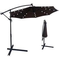 SYNGAR 10ft Solar Outdoor Umbrella, LED Lighted Patio Umbrella with Solar Panel, 24 LED Bulbs & Crank Rotate System, Solar Powered Hanging Umbrella for Patio, Garden, Yard, Poolside, Chocolate, D115