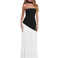 thumbnail image 3 of Strapless Halter Drop Waist Bridesmaid Dresses for Women with Scarf Split Formal Evening Black L, 3 of 7
