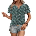 thumbnail image 3 of cocolona Womens Summer Casual Dressy Blouse V Neck Ruffle Short Sleeve Front Pleated Tops Fashion Floral Print T-Shirts, 3 of 6